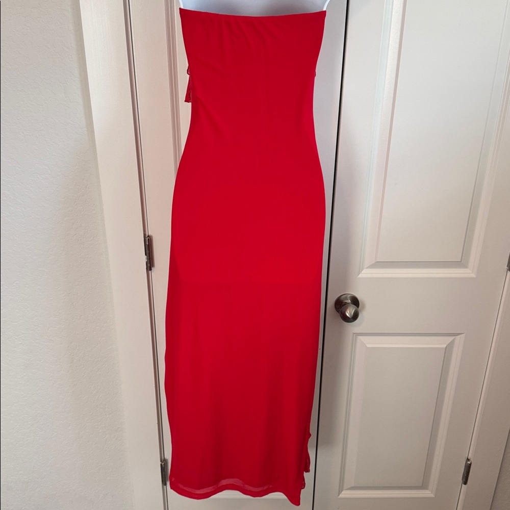 Red Ruffled Strapless Dress - Picture 4 of 4